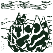Ink drawing of a speckled cut of beef